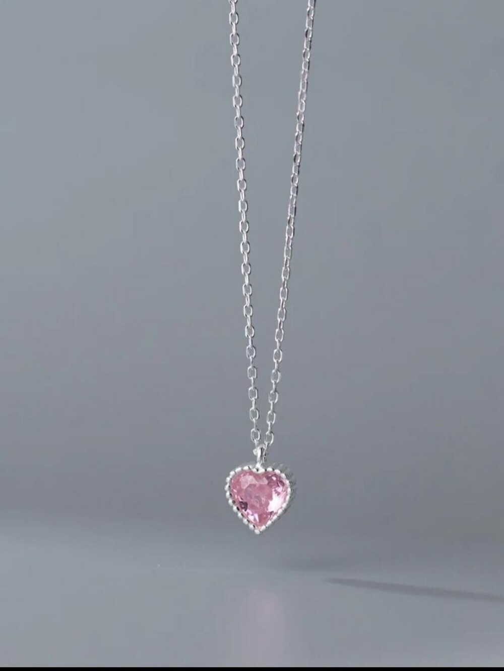 Sterling Silver Pink Heart Pendant Necklace